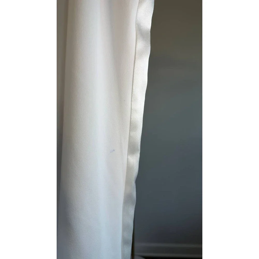 Muse Satin-Trim Straight-Leg Pants Ivory 14 NWT $99
